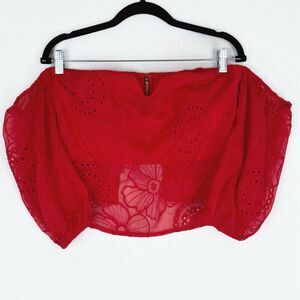 Guess Top Womens Small‎ Red Floral Cropped Off The Shoulder Sweetheart Coquette